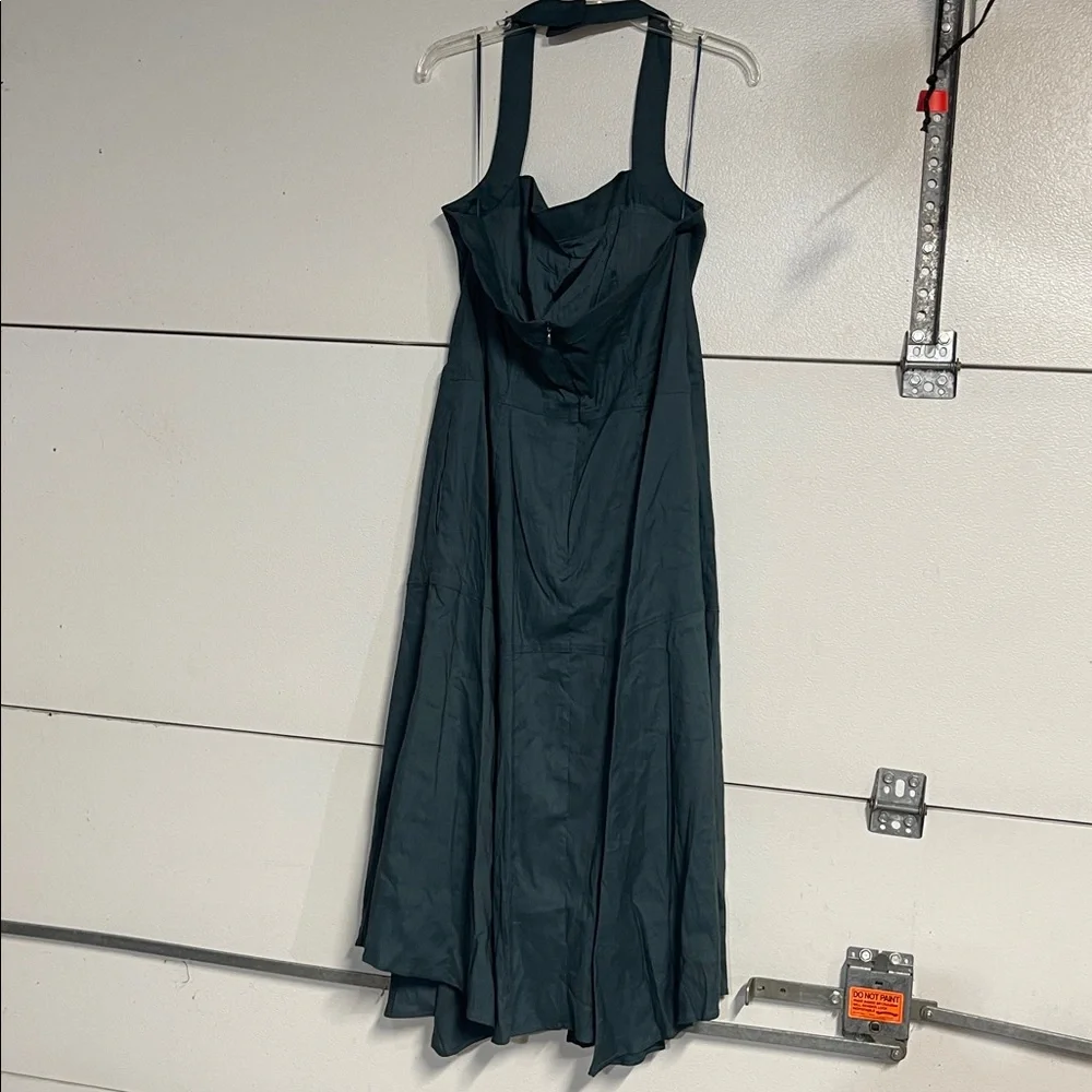 ANTHROPOLOGIE WOMENS STRETCH HALTER LINEN MIDI DRESS GREEN LARGE - Picture 7 of 9